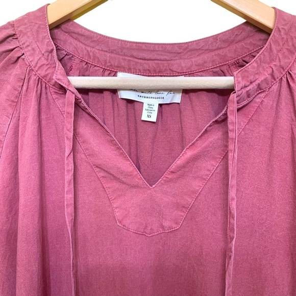 Cloth & Stone Anthropologie top red split neck tencel button cuff size xsmall - Picture 4 of 7